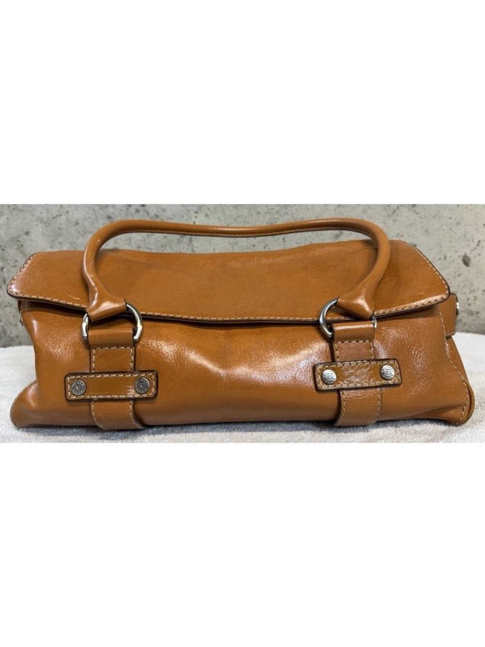 Michael Kors Vintage Astor Cognac Brown Leather Satchel Belted Handbag Purse Y2K - Picture 2 of 12